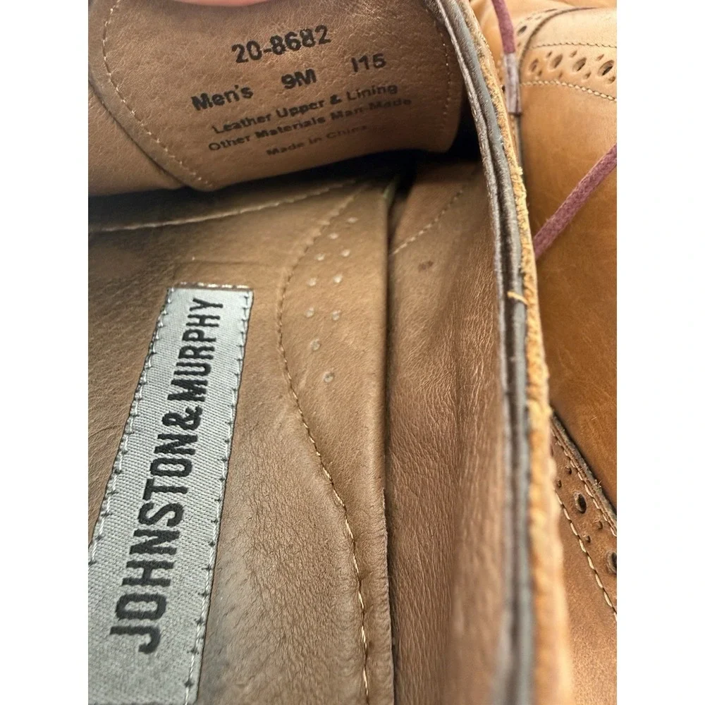 Johnston Murphy Mens 9M Leather Wingtip Oxford Dress Shoes‎ Brown Cap Toe